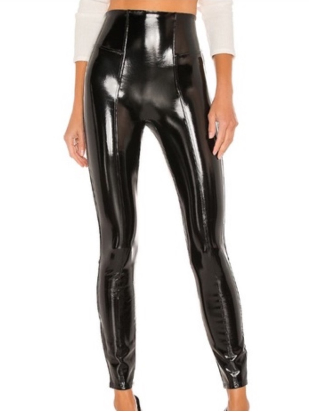 Like New SPANX Faux Patent
High Shone Leggings Black Size Large